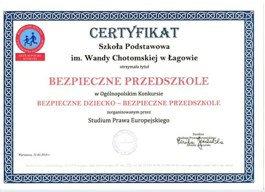 Certyfikat dla Szkoły Podstawowej w Łagowie. (fot.: Gmina Zgorzelec)