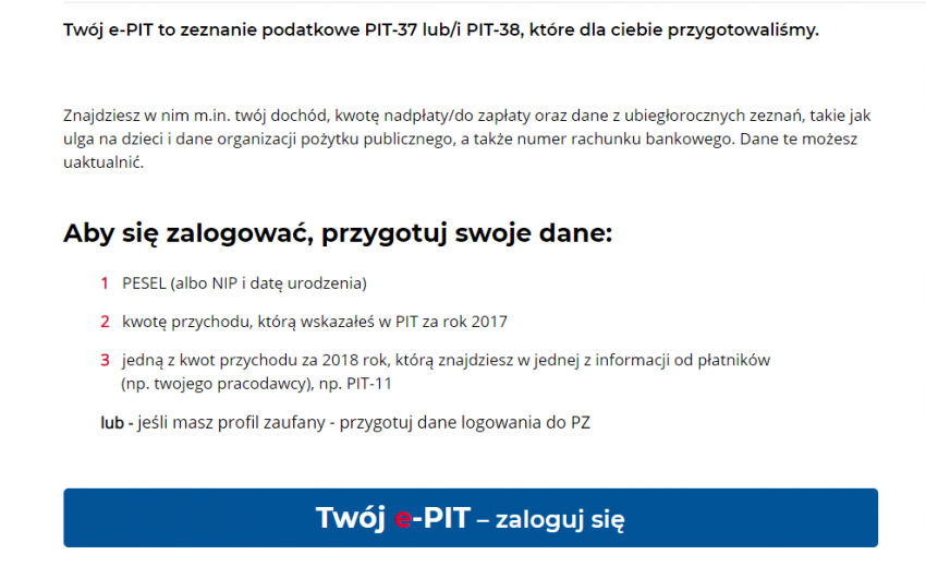 Twój e-PIT dostępny jest na stronie internetowej www.podatki.gov.pl