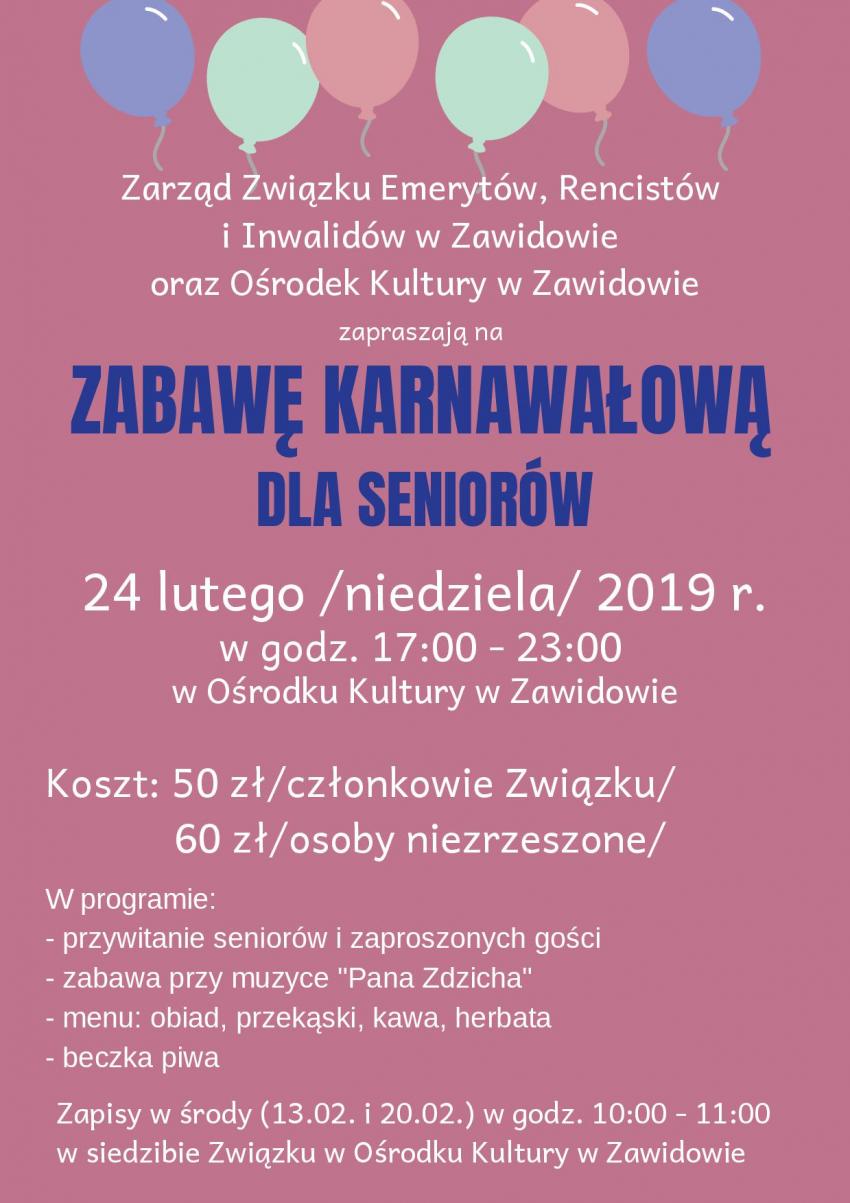 Zabawa karnawałowa dla seniorów