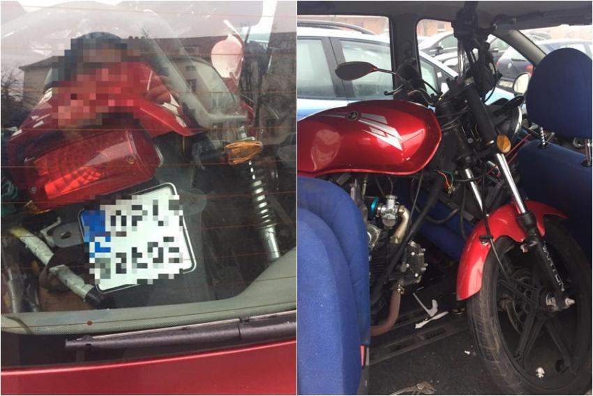 Skradziony motocykl przewożony w samochodzie / fot. KPP Zgorzelec