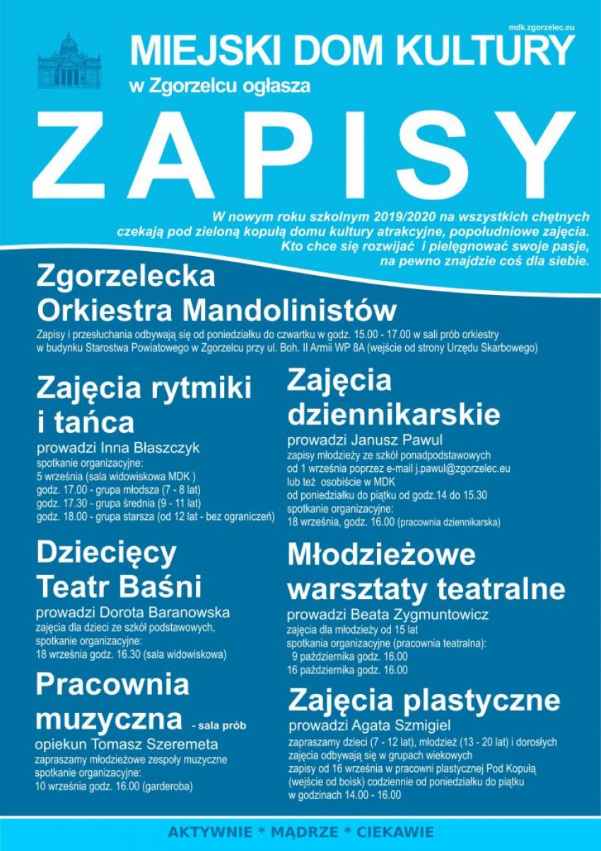 Zajęcia popołudniowe w Miejskim Domu Kultury w Zgorzelcu - rok szkolny 2019/2020