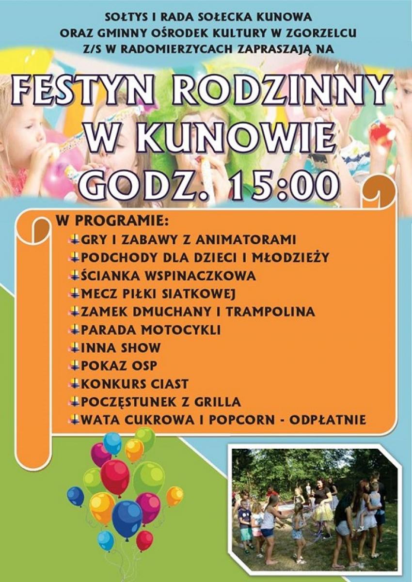 Zaproszenie na Festyn Rodzinny w Kunowie