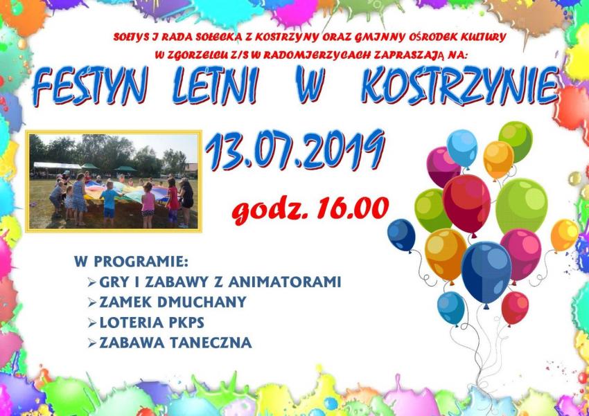 Zaproszenie na Festyn Letni w Kostrzynie