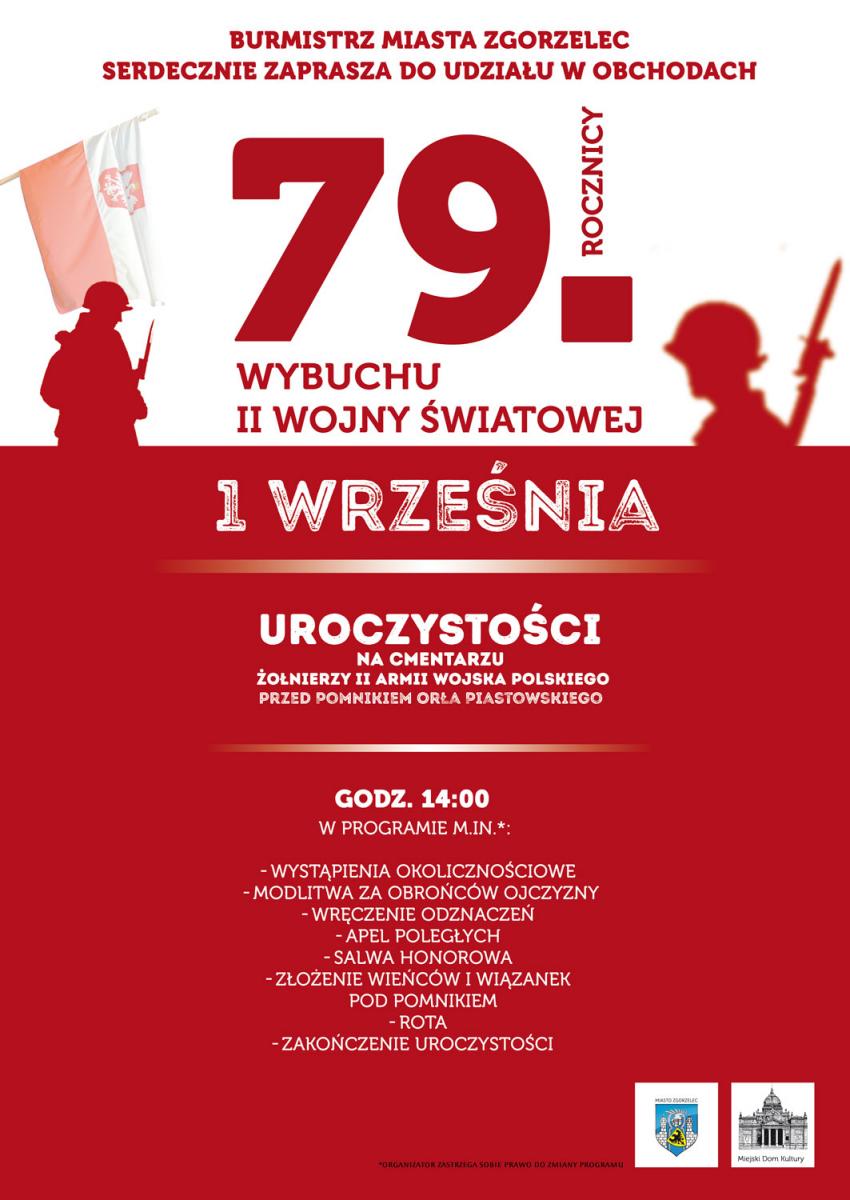 Burmistrz Miasta Zgorzelec zaprasza do udziału w obchodach 79. rocznicy wybuchu II Wojny Światowej