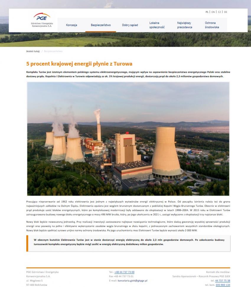 Strona internetowa www.turow2044.pl - dedykowana kopalni i elektrowni Turów