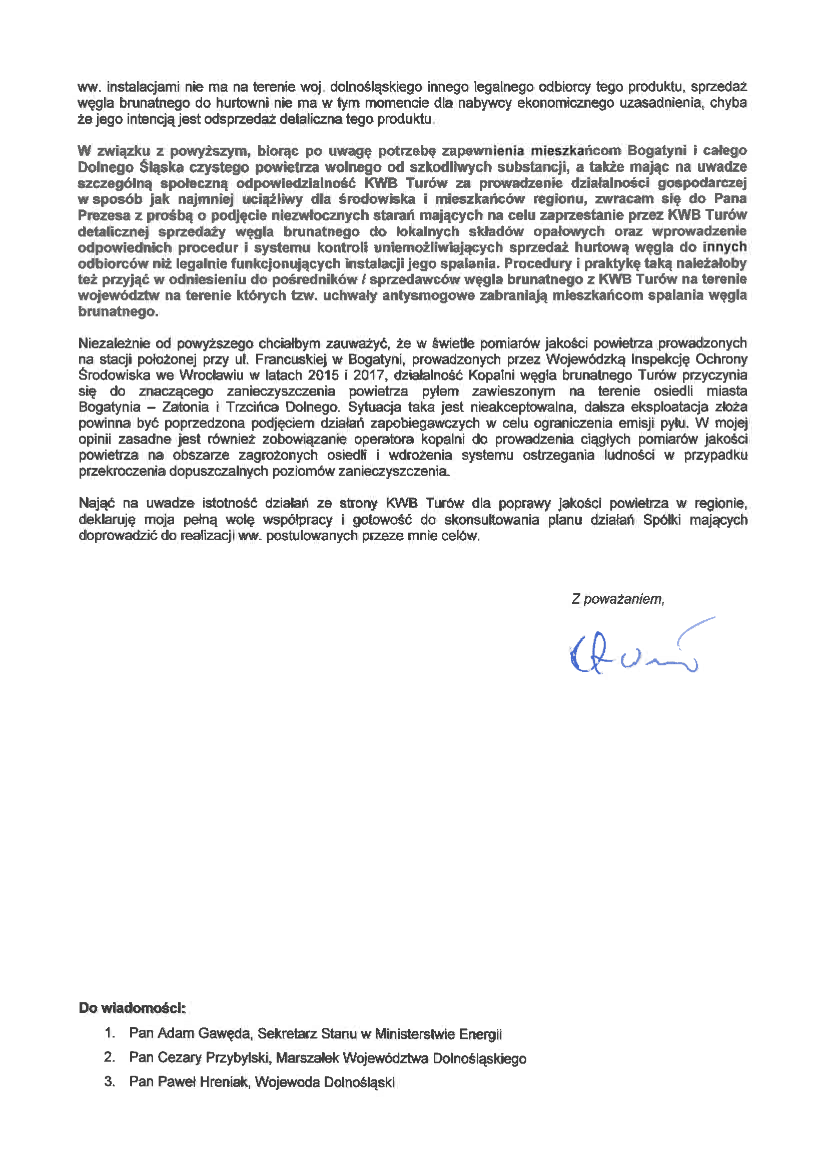 •	List Pełnomocnika Rządu, Piotra Woźnego, do władz PGE