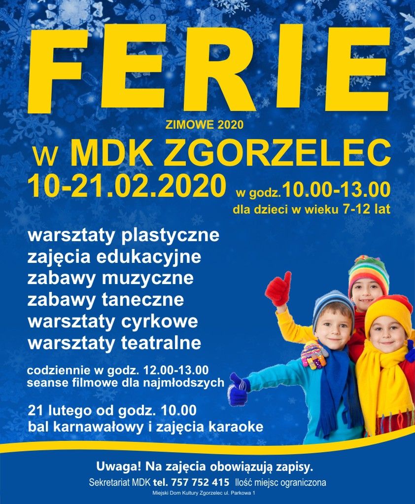 Ferie zimowe 2020 w Miejskim Domu Kultury w Zgorzelcu