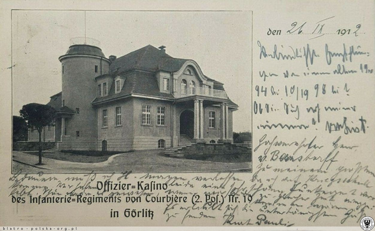 Budynek dawnego Klubu Garnizonowego na pocztówce wysłanej w 1912 r. / fot. polska-org.pl