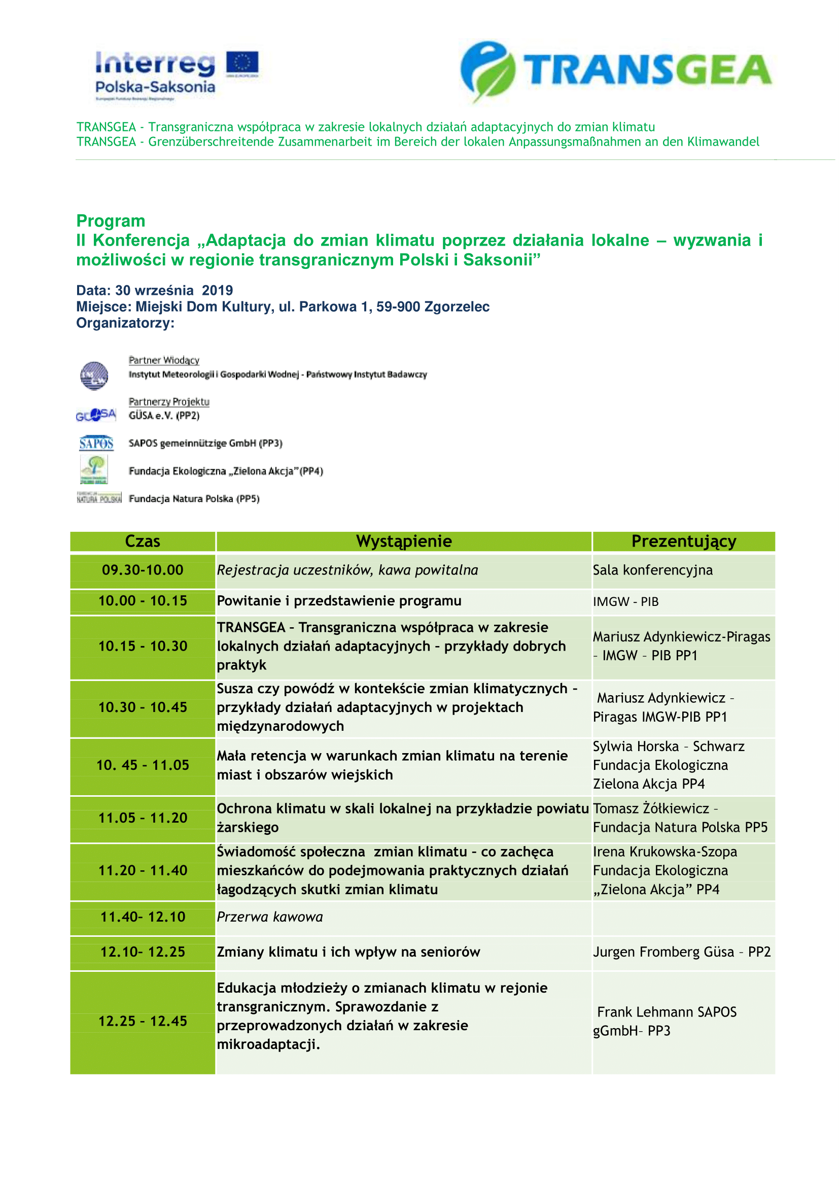 Konferencja klimatyczna w Zgorzelcu: program