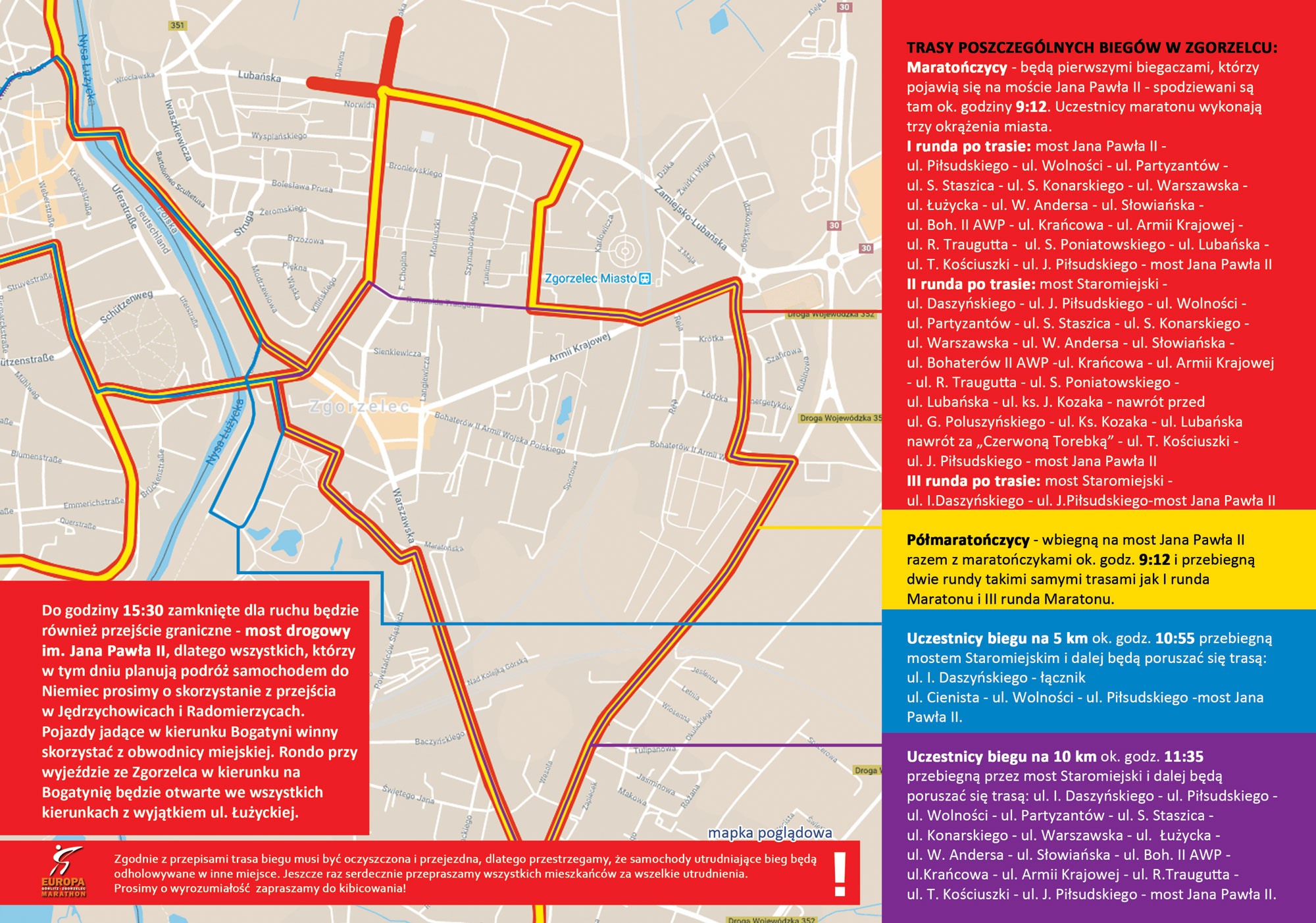 Europamarathon Zgorzelec/Görlitz 2019: Mapka z utrudnieniami w ruchu