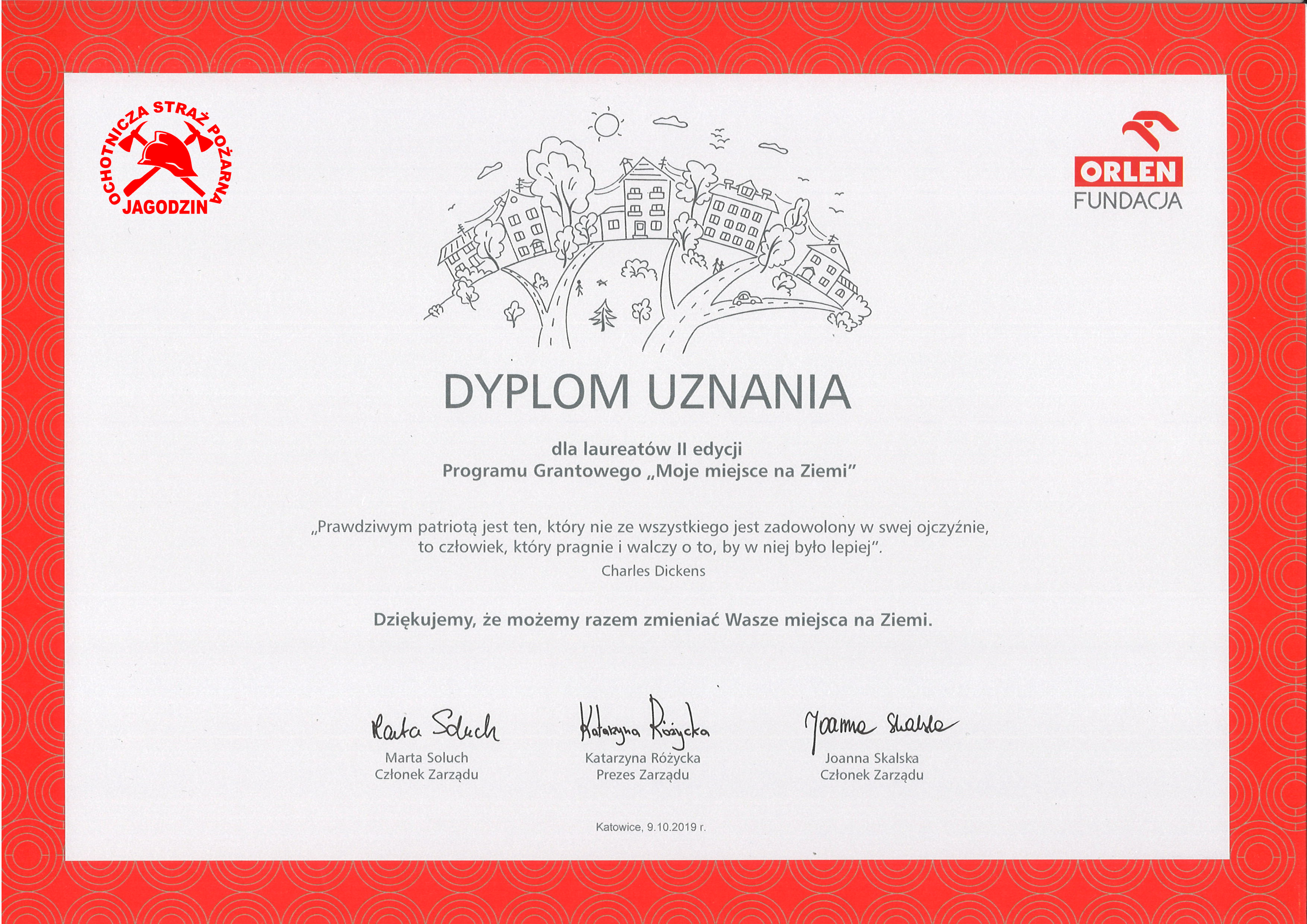 Dyplom uznania dla OSP Jagodzin / fot. OSP Jagodzin	